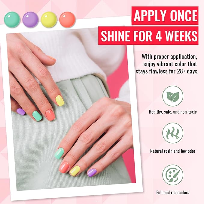 phoenixy 50 Pcs Gel Nail Polish Set, 42 Colors Gel Polish with Base Coat & 4 Effects Top Coat Pink Purple Blue Yellow Gel Polish Kit Nail Starter Set Gifts for Women Girls