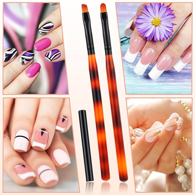 cobee Nail Art Clean Up Brushes, 2 Pcs Nail Polish Remover Brush Nail Polish Cleaning Brush Professional Nail Art Painting Pen Nail Design Tool for Manicure Mistake Cleaning (Round, Angled)