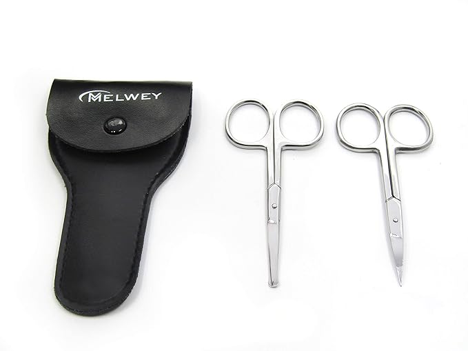 Pack of 2 Curved & Rounded Blunt Tip Stainless Steel Small Scissors for Eyebrows & Eyelashes, Beard Trimming & Moustache, Baby Nails, Nose & Facial Hair