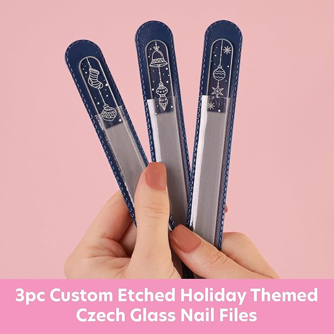 Bona Fide Beauty Stocking Stuffers Value Set - 3PC Holiday Czech Glass Gift Set + Glass Cuticle Pusher