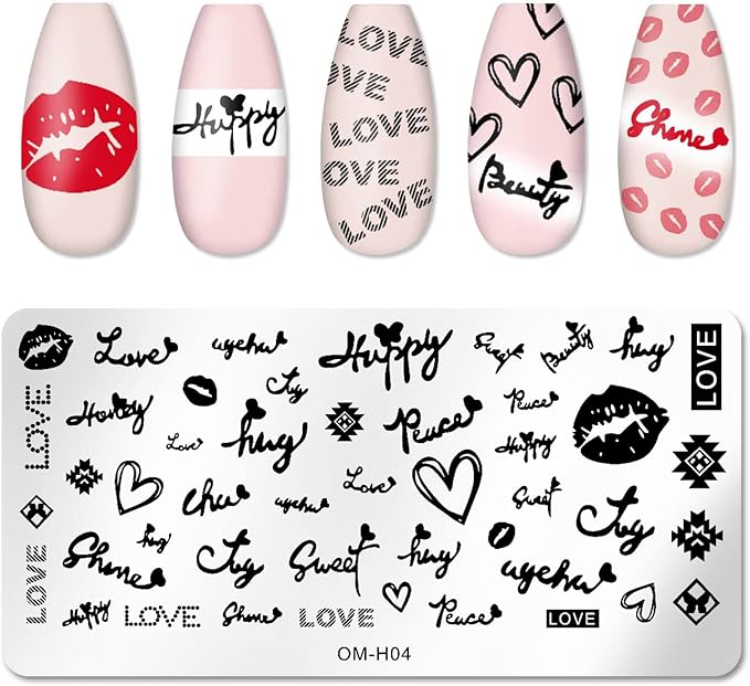 6pcs Nail Art Stamping Plates Set Manicuring Accessories Butterfly Leaves Flowers Fruits Geometry Heart Love Image Template for DIY Tips Decoration