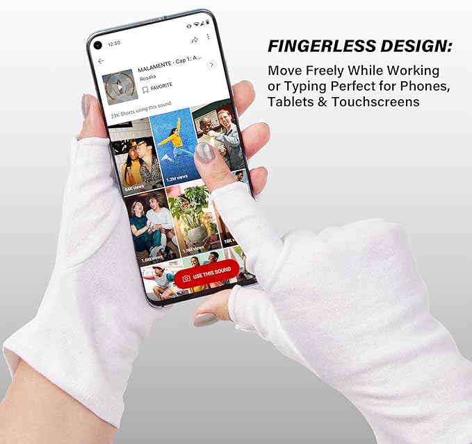 Fingerless Cotton Gloves, 4 Pairs White Cotton Gloves for Dry Hands Sleeping, One Size Fits Most, Moisturizing, Eczema Gloves