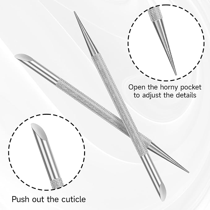 2Pcs Nail Cleaning Cuticle Stick Stainless Steel Cuticle Pusher Remover Dead Skin Polish Peeler Cutter Professional Pedicure Nail Art Care Portable Nail Cleaner for Fingernails Toenails Manicure