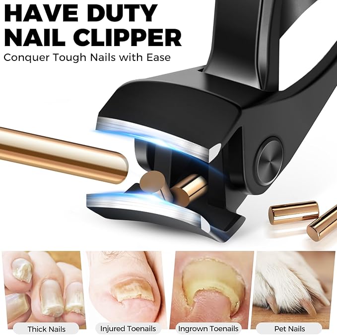 Toenail Clippers for Thick Toenails, Stocking Stuffers Gifts for Men Very Sharp Heavy Duty Toenail Clippers, Angled Head Toe & Slanted Nail Clipper
