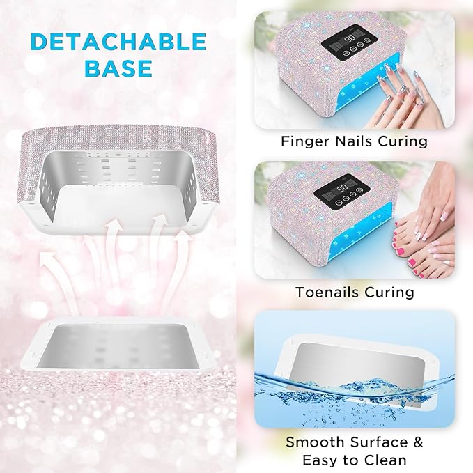 Aedavey Cordless UV Nail Lamp, Rechargeable UV Light for Gel Nails, LED Nail Lamp with 4 Timer Modes, Gel Nail UV Light Decorate with Sparkling Nail Rhinestones (Sparkly White)
