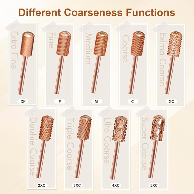3/32" Large Barrel Smooth Round Top Tungsten Carbide Nail Drill Bit Safety Bit for Gel & Acrylic Removal, 2-Way Rotating Efile Tip, Salon Electric File Accessory (C Grit, Rose Gold)