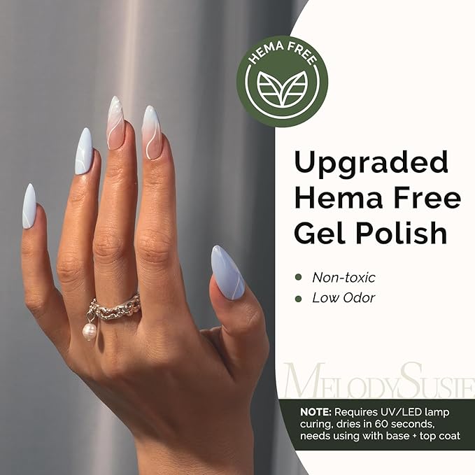 MelodySusie Hema Free Gel Nail Polish, 0.5 Fl Oz Thick Light Blue Gel Polish, Non Toxic, Long Lasting, Soak Off UV Nail Polish, Manicure Nail Design Salon DIY Nail Art at Home 253