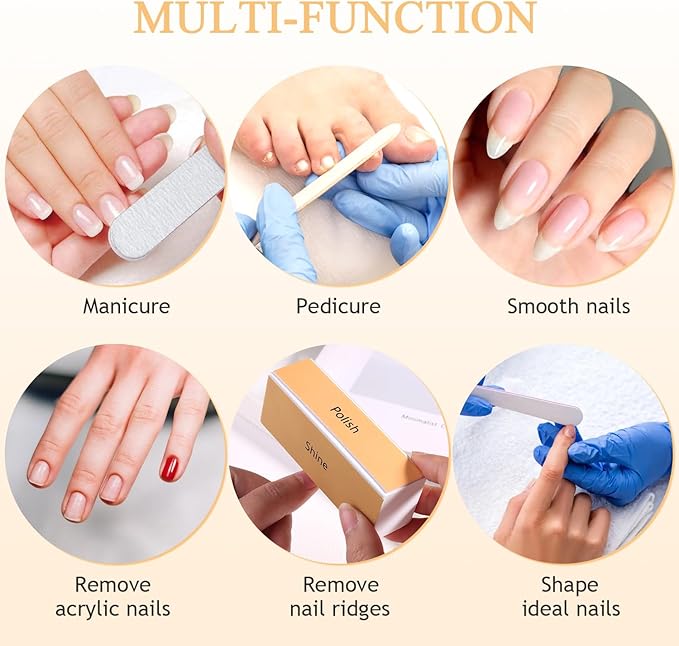 Nail Buffer and Shine Kit, 4 Sided Nail Buffer Block Nail Files for Natural Nails Buffing Sanding Polishing Fingernail Smoother Block 100/120/240/600/3000 Grit Nail Filer Manicure Tools
