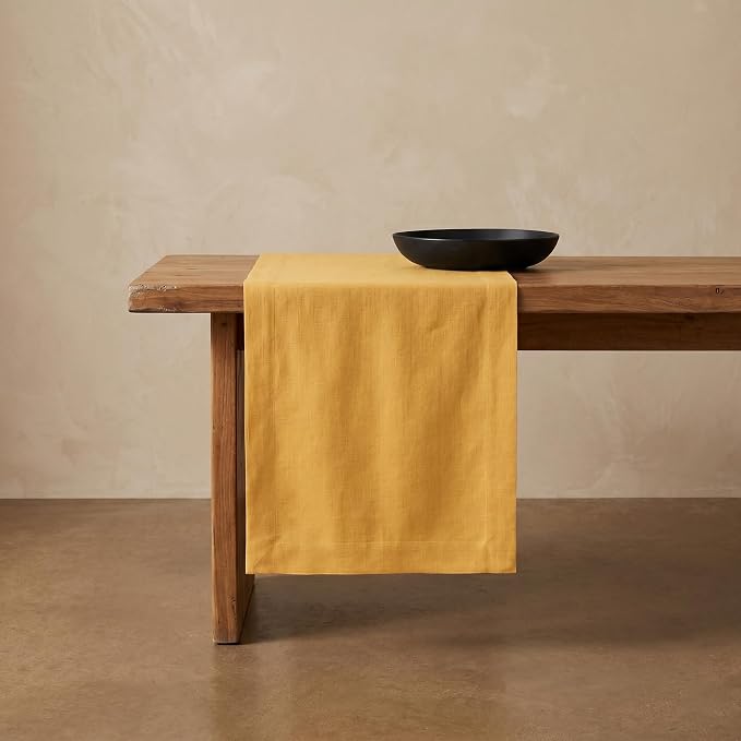 Solino Home 100% Pure Linen Dining Table Runner Yellow, Fete 14 x 144 in | by SolinoHome