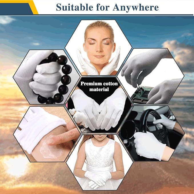 24Pcs White Cotton Gloves for Dry Hands Kids Eczema Gloves Overnight Moisturizing Gloves for Women Cosmetic