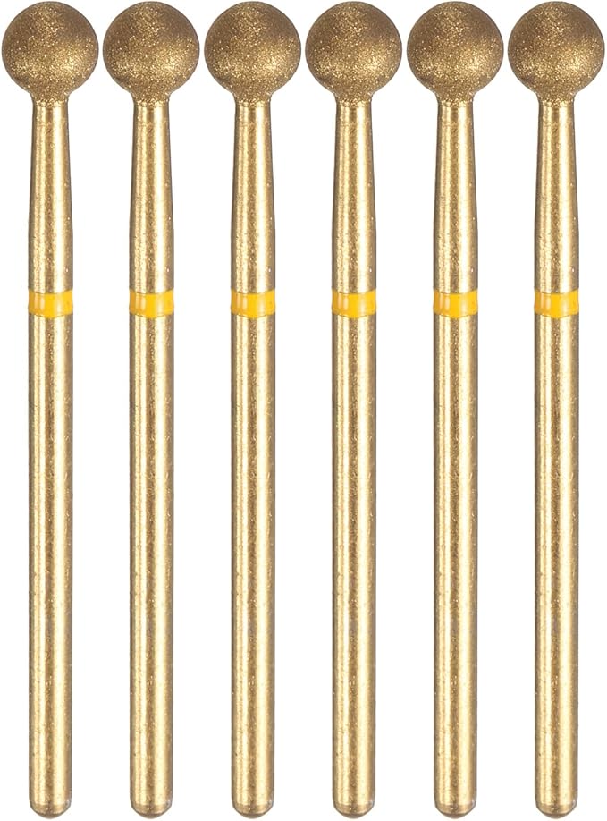 HARFINGTON 6pcs 325-400 Grits Diamond Grinding Bit 5mm Ball Head 2.35mm Shank 5mm Length Titanium Plated Stone Sanding Drill Bits Rotary Tool for Nails Grinding Polishing