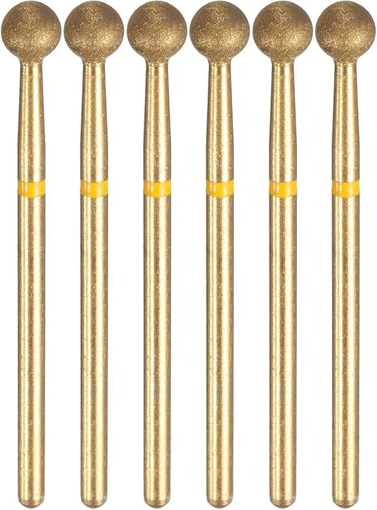 HARFINGTON 6pcs 325-400 Grits Diamond Grinding Bit 5mm Ball Head 2.35mm Shank 5mm Length Titanium Plated Stone Sanding Drill Bits Rotary Tool for Nails Grinding Polishing