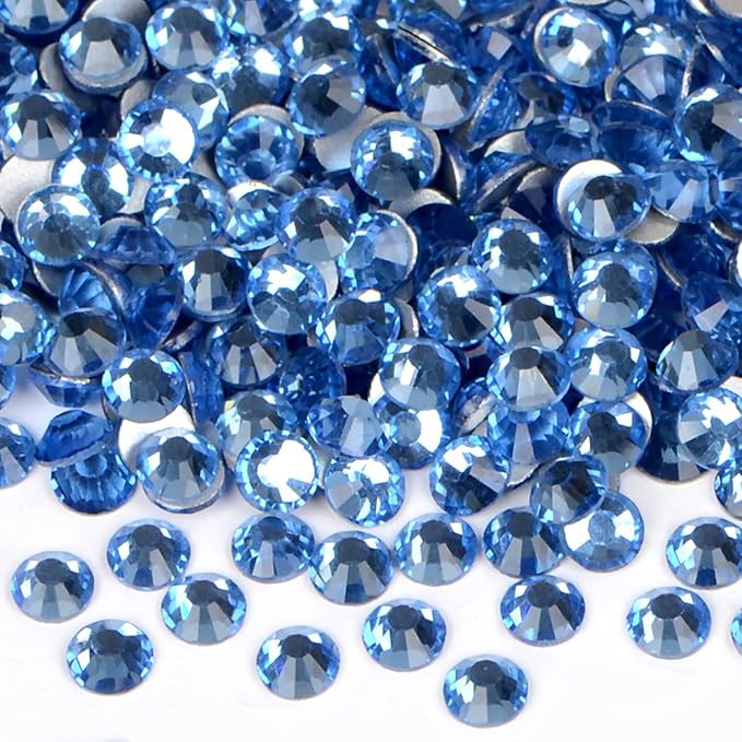 288PCS Art Nail Rhinestones Non Hotfix Glue Fix Round Crystals Glass Flatback for DIY Jewelry Making with one Picking Pen (ss30 288pcs, Lt. Sapphire)