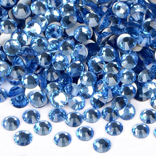 2880PCS Art Nail Rhinestones Non Hotfix Glue Fix Round Crystals Glass Flatback for DIY Jewelry Making with one Picking Pen (ss3 2880pcs, Lt. Sapphire)