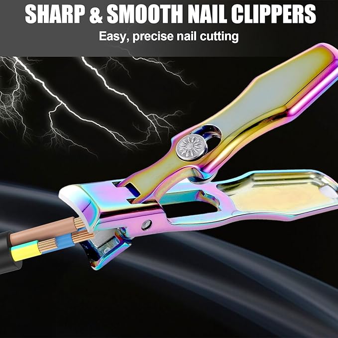 German Nail Clippers for Men, Ultra Sharp Heavy Duty Nail Clippers for Thick Nails with Wide Mouth, Portable Anti Splash Stainless Steel Finger Nail Clippers with Catcher for Women Seniors (Colorful)