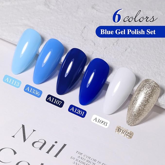 Double Rhythm Gel Polish Set of 6 Colors Baby Light Pastel Milky Gel Polish Starter Kit Art DIY Salon Home (Light Dark Navy Blue White Gold,Kit 17)