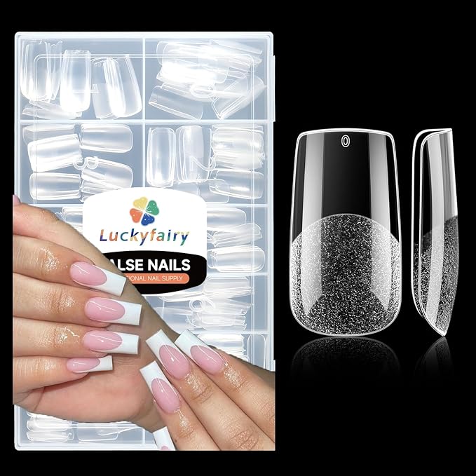 Nail Tips Square: 504pcs Pre-etched Square Press on Nails Clear Full Cover Fake Nails for French Nail Extension Salon Home DIY 12 Sizes Gel Tips