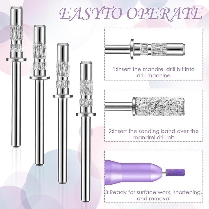 4 Pcs Small Mandrel Nail Bit 3mm Mini Mandrel Nail Bit Nail Sanding Bands Shaft 3/32 Shank Sanding Bands for Nail Drill Professional Nail Drill Bits for Electric Drill File Machine Manicure Accessory