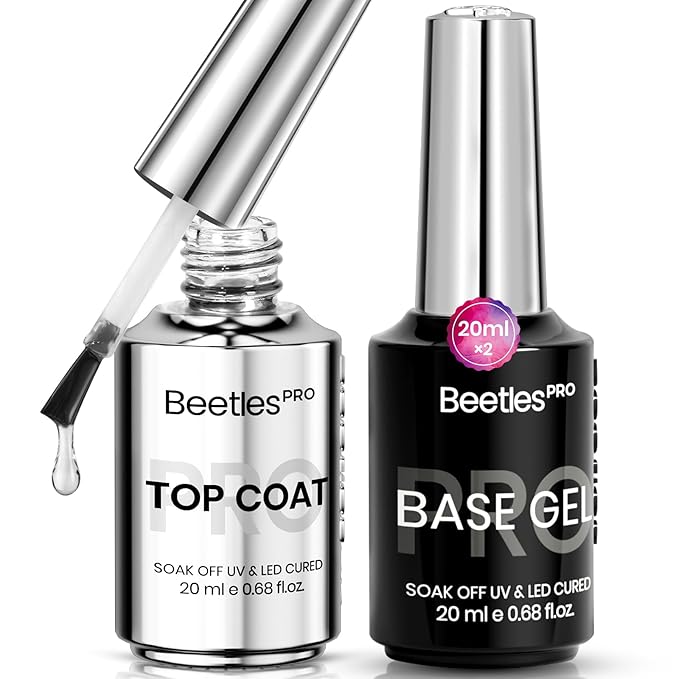 Beetles Pro Gel Top Coat and Base Gel Nail Polish, 20ml Upgraded Super Shine Finish and Long Lasting for 28 Days, Soak Off LED Nail Lamp Finish Nail Art Design Manicure for Salon