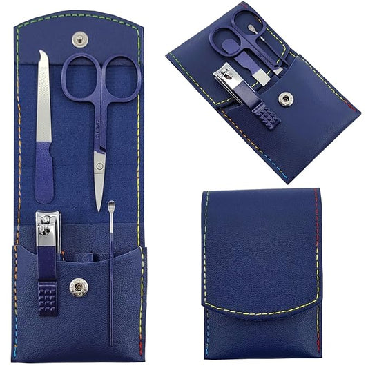 4-Piece Manicure Set, Nail Clippers Kit, Stainless Steel Nail Cutter Care Tools Professional Grooming Kits, Gift for Men, Fathers, and Parents (Blue)