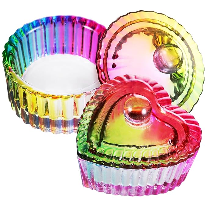 Dappen Dish Vibrant Color Round/Heart Shaped Dishes Set of 2 Glass Dish Bowls with Lids Nail Art Storage for Liquids Nail Tech must Haves