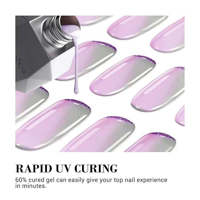MelodySusie 30PCS Semi Cured Gel Nail Strips (Purple Chrome), Works with Nail lamp, Salon Quality, Long Lasting, Easy to Apply and Remove, Includes 2 Prep Pads, Nail File and Wooden Stick