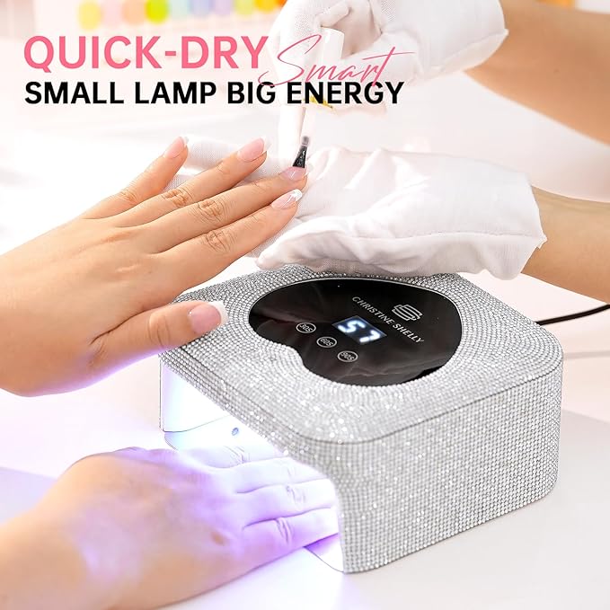 UV Nail Lamp, CHRISTINE SHELLY UV Light for Gel Nails, 48W Plug-in Mini Diamond Nail Lamp Nail Dryer with Touch Control Auto Sensor and 3 Timer Settings Nail Light Curing Lamp, Home, White Diamond