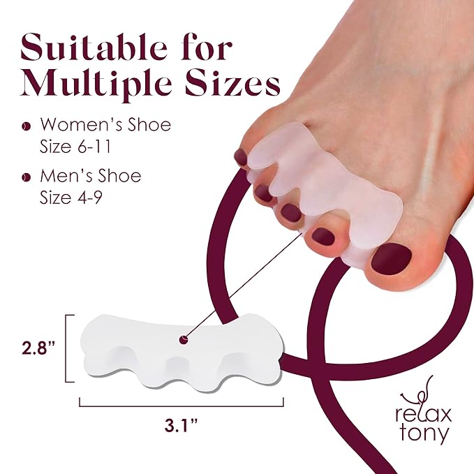 Gel Toe Separators, Spreaders & Straighteners | Hammer Toe Separator to Relieve Foot Pain & Correct Toes | Toe Spacers for Feet with Overlapping Toes | Bunion Corrector for Women & Men