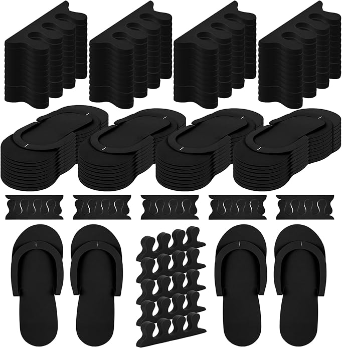 300 Pairs Disposable Pedicure Slippers and Toe Separators Kit Include 80 Disposable Foam Pedicure Flip Flops 220 Pairs Toe Separators for Women Nail Spa