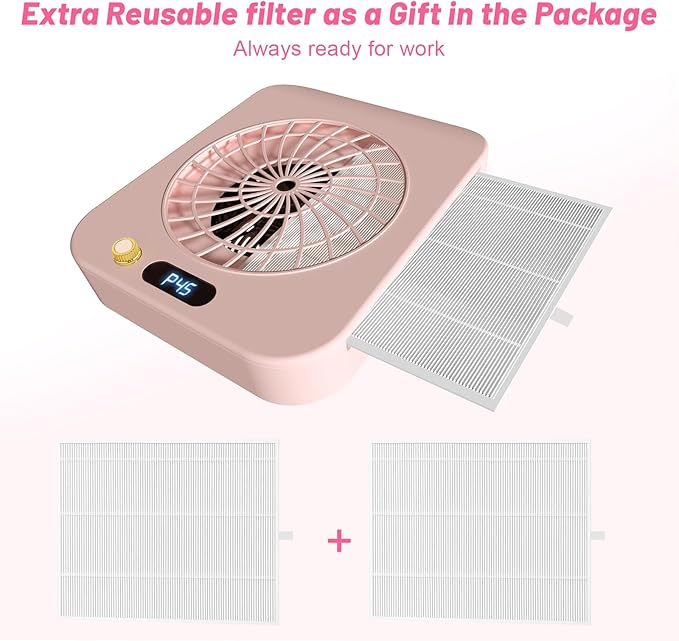 Nail Dust Collector with 2 Cleanable & Reusable Filters,Dust Extractor Compact Vacuum Fan Dust Collector,Suction Machine for Acrylic Home Nails Polishing Nail Salon,Pink