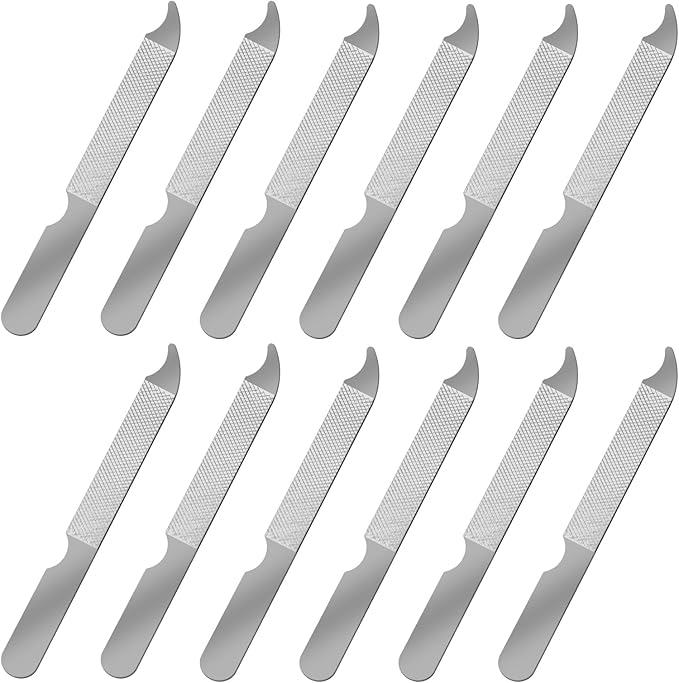 12 PCS Metal Nail Files for Women Stainless Steel Finger Nail Buffer Double-Sided Precision Fingernail Files with Curved Sharp Pointed Tip Thin Durable Nails File Bulk for Salon Home Travel