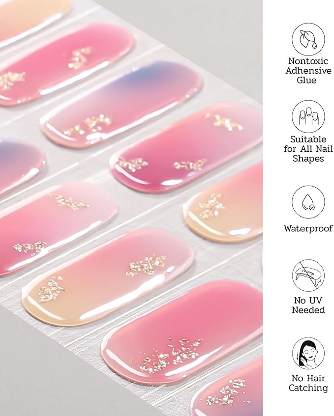 Nail Polish Strips - 22 Pcs Salon Quality Gel Nail Stickers - Long Lasting Wraps (Stardust Pink Kiss)