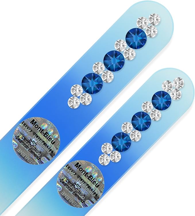 Gifts for Women - Mont Bleu Set of 2 Glass Nail Files Hand Decorated with Crystals - Handmade Gifts - Premium Nail Filer Kit - Excellent Nail Filing Tools - Gifts