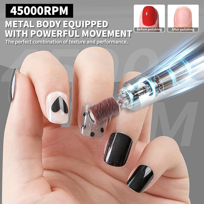 LIMEGIRL Professional Electric Nail Drill Kit 45000RPM Portable Cordless Toenail Cordless Toenail Machine with 14 Drill Bits and Base for Women (White)