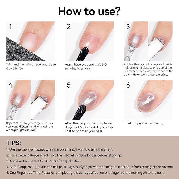 MIZHSE Cat Eye Nail Polish: Quick Dry Brown Magnetic Nail Polish with Magnet, Air Drying Fast Fall Color Nail Lacquer 15ml Cateye Effect for Women Girl Non-Gel Nail Art Manicure DIY Home