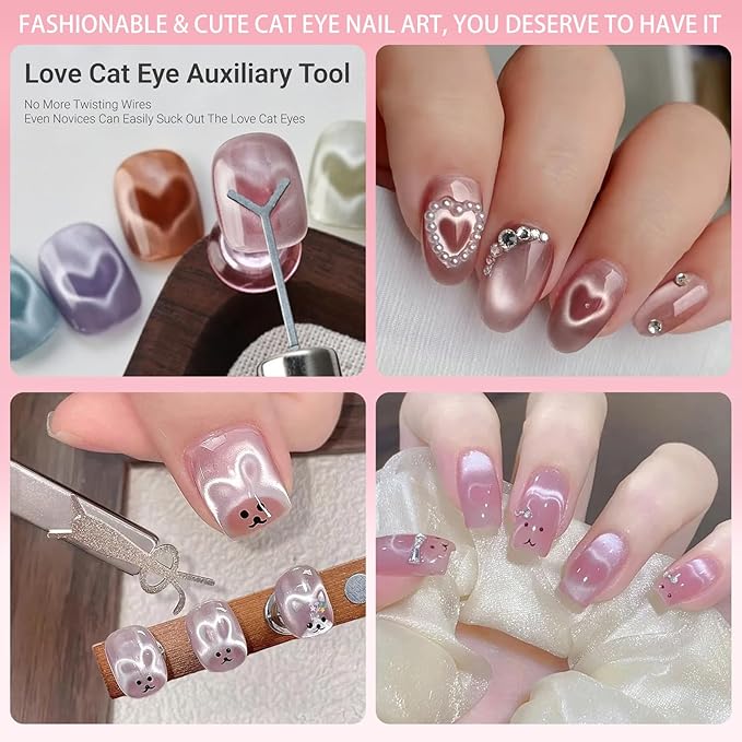 Cat Eye Nail Magnet Tool - Quick Rabbit, Heart Effect, Y-Shaped Magnet for Nails, Heart Cat Eye Gel Nail Polish Magnet Stick, Magnetic Nail Art Tools for DIY Home Studio Salon - 10pcs