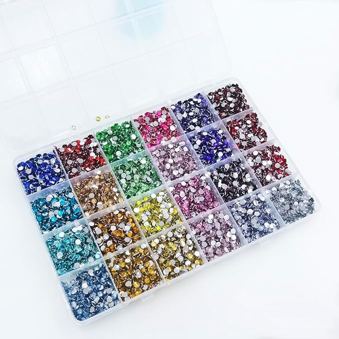 12000Pcs Nail Art Rhinestones, BetterJonny 24 Colors 4mm Round Nail Flatback Rainbow Gems Set with Tweezers and Pencil AB Glitter Flat-Bottomed Rhinestone for Crafts Decoration and Jewelry Making
