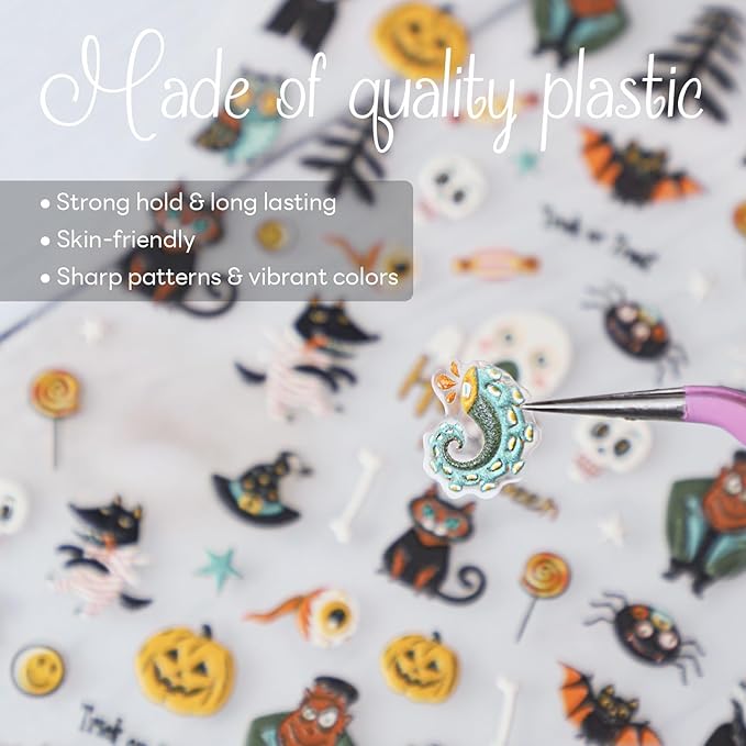 Halloween Nail Stickers for Nail Art Halloween Theme 5D Embossed Nail Decals Self-Adhesive Nails Supply Manicure Stickers for Nails Decoration