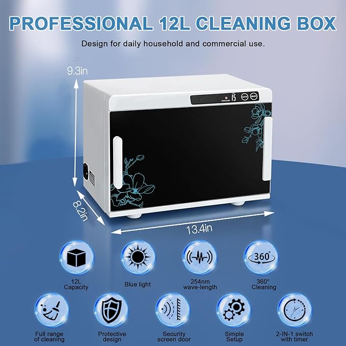 Nail Tool Cleaning Machine 12L High Capacity Cleaning Cabinet Salon Tools Cleaning Box with Touch Timer Setting for Esthetician, Manicurist, Spa, Tattoo, Barber&Salon