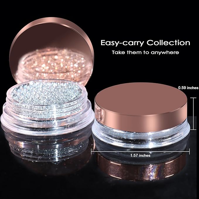 Allstarry Nail Glitter, 2 Colors Sparkling Silver Reflective Glitter Shiny White Diamond Dust Shimmery Sequins Crystal Gems for Nail Art Disco Party Nightclub Raves Festivals Concert Shows Wedding
