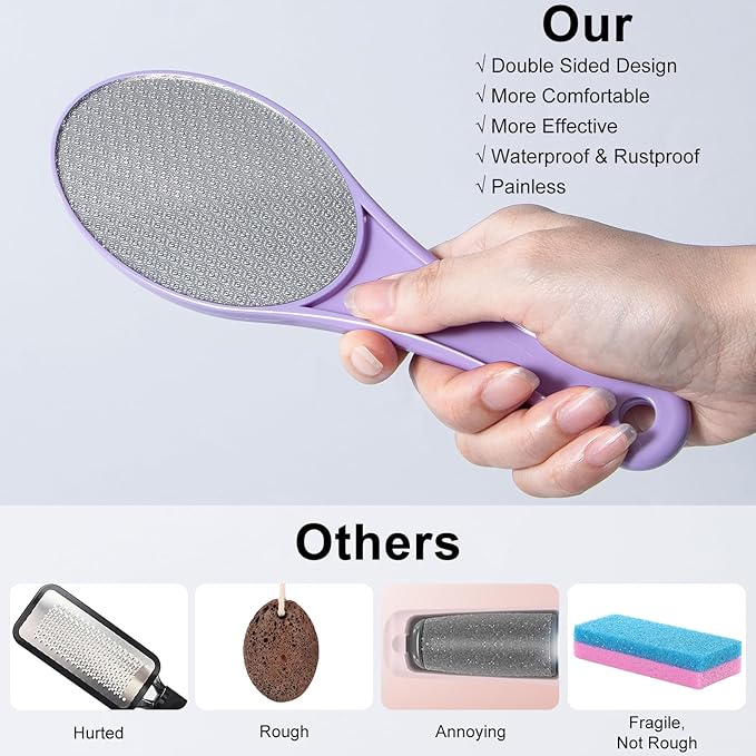 Nano Glass Foot File Callus Remover, 2 Pcs Hard and Dead Skin Remover for Feet, Double Sided Foot Scrubber Pedicure Tool, Hair Eraser for Softer & Smoother Feet Hands, Blue Purple Random Glass
