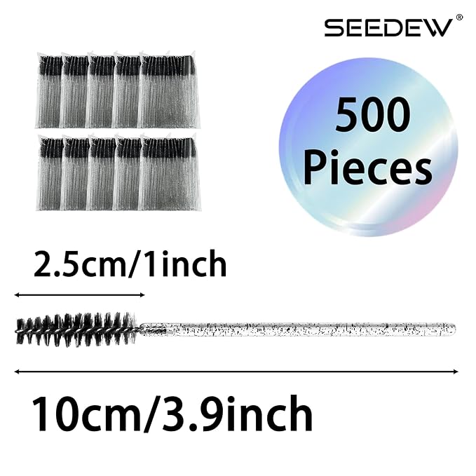 500 Pieces Eyelashes/Eyebrows Brushes, 10CM Lash Removal Cleaning Tools, Crystal Handle, Makeup Tools Mascara Wands(Simple Packaging)-(Crystal Black)