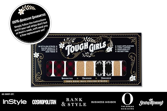 | 20 Exquisite Gel Nail Polish Strips w/Application Accessories - No UV/LED Lamp Required (Holiday | Bucks, Plaid, & Gold Glitter)