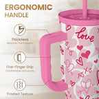 SANDJEST Heart Tumbler with Handle 40oz, Valentines Stainless Steel Insulated - Image 3