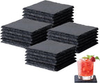 24 PCS Slate Coasters Set, 4 Inch Black Square Stone Coasters Bulk, Laser by Unknown