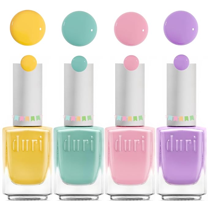 duri Nail Polish Set 4 Pack, Yellow Pink Green Purple Neon Pastel Nail Polish Kit, DIY Regular Nail Polish, Nail Art Salon Home Manicure, Spring Mothers Day Gift Idea