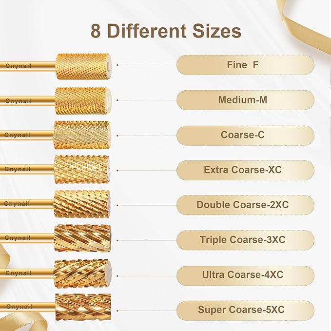 3/32" Large Barrel Flat Top Tungsten Carbide Nail Drill Bit Safety Bit for Gel & Acrylic Removal, 2-Way Rotating Efile Tip, Salon Electric File Accessory (F Grit, Gold)