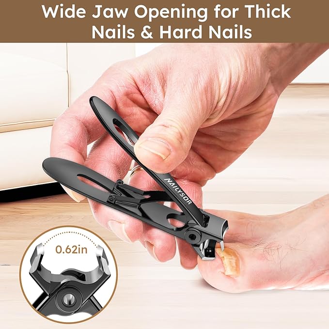 Toenail Clippers for Seniors for Thick Nails, 5Pcs Nail Clippers for Men Angled Head, Toe Nail Clippers Wide Jaw Opening with Catcher, Heavy Duty Ingrown Fingernail Clippers Long Handle for Women
