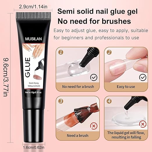 5PCS Semi Solid Nail Glue, New Super Strong Solid Nail Glue for Acrylic Nails Press Ons Nails Quick Drying No UV Light Long Lasting for Acrylic Fake Nails Tips Chip-Resistant & Longwear Formula