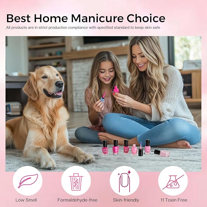 Morovan Pink Nail Polish Set: 6 Colors Neon Hot Pink Nail Polish Glitter Pearl Bright Iridescent Quick Dry Fuchsia Mini Pack Shimmer Manicurist Valentine's Day Gift for Women Girls